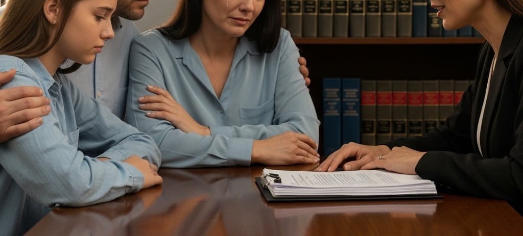 A grieving family receives legal support from a lawyer.