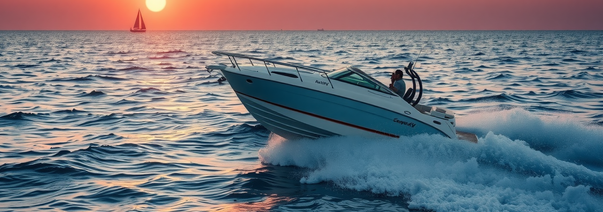 boat heading out to sea at sunrise while making sure to avoid any boating accidents